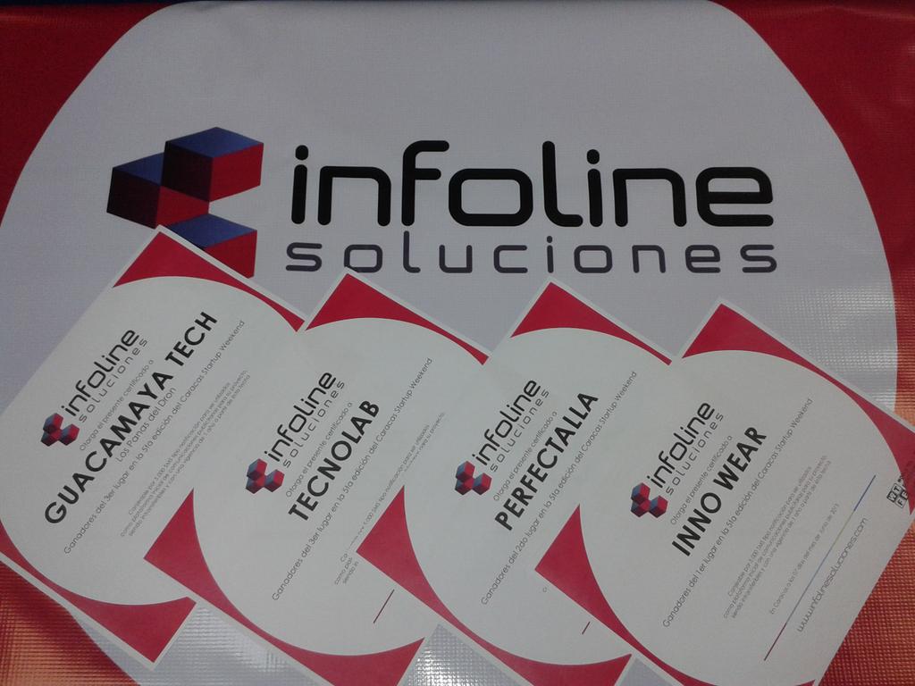 InfolineSol's tweet photo. ¡Los certificados de los ganadores! @InnowearVE @PerfecTalla @tlabve y @GuacamayaTech 
#CcsStartupWeekend @CaracasSW http://t.co/TJyUZtDu28