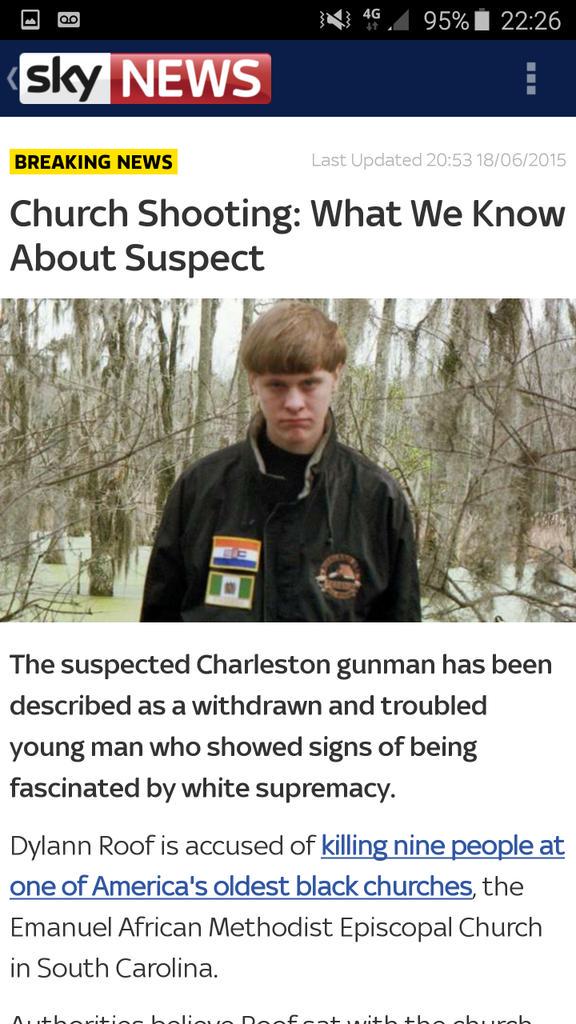 hashahtag's tweet photo. First sentence in the news of the #CharlestonShooting 'withdrawn' and 'troubled young man' awww how sweet lool. http://t.co/EZbq2hpmII