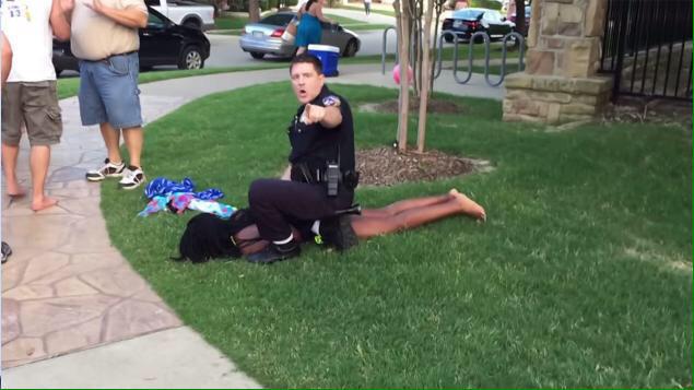 Bipartisanism's tweet image. Police handled a suspected mass murderer more gently than an unarmed girl at a pool party. #CharlestonShooting