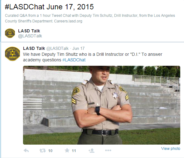 LASDTalk's tweet photo. Miss the opportunity to chat with Dep. Shultz yesterday? View the #LASDChat Q&amp;A. https://t.co/abLn96BD2z  #JOINLASD http://t.co/OKIbBCpSHC