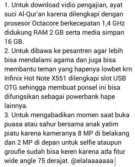 elaatsaa's tweet photo. Jawabanku di pic yaa. Semoga aku beruntung amin😊💜  @LazadaID @InfinixIndo #HotNoteQuiz #Ramadhan http://t.co/iOb7XEsi0r