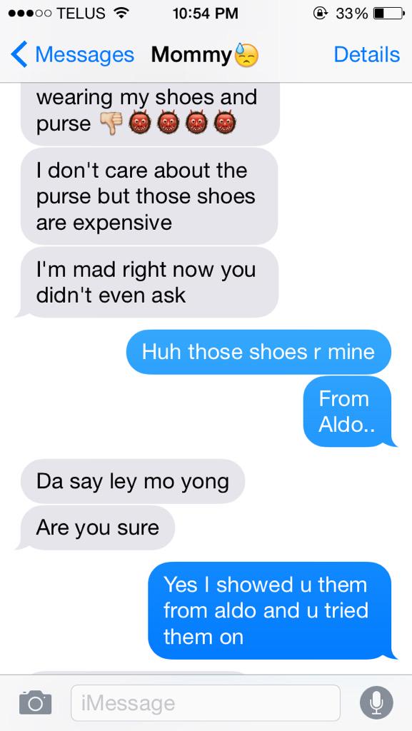 sofiewongn's tweet image. Mom tripping thinking I wore her shoes to the club . Tryna text  in Chinese 😂