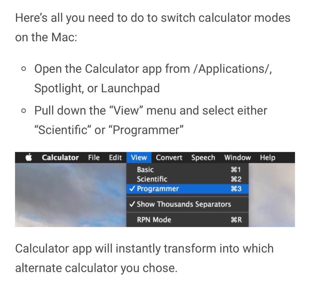 JoonAnil's tweet image. #MacTip - Access the Scientific Calculator &amp;amp; Programmer Calculator in Mac OS. #Macbook #OSX #macbookair #Tech