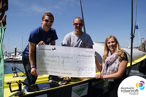 OarsomeBuoysRow's tweet photo. £500 to @RowcroftHospice from #oarsomebuoys yesterday @SolitaireTorbay Village. #thankyou #Row4Rowcroft #TWAC2015 http://t.co/p4xpfNPyHn