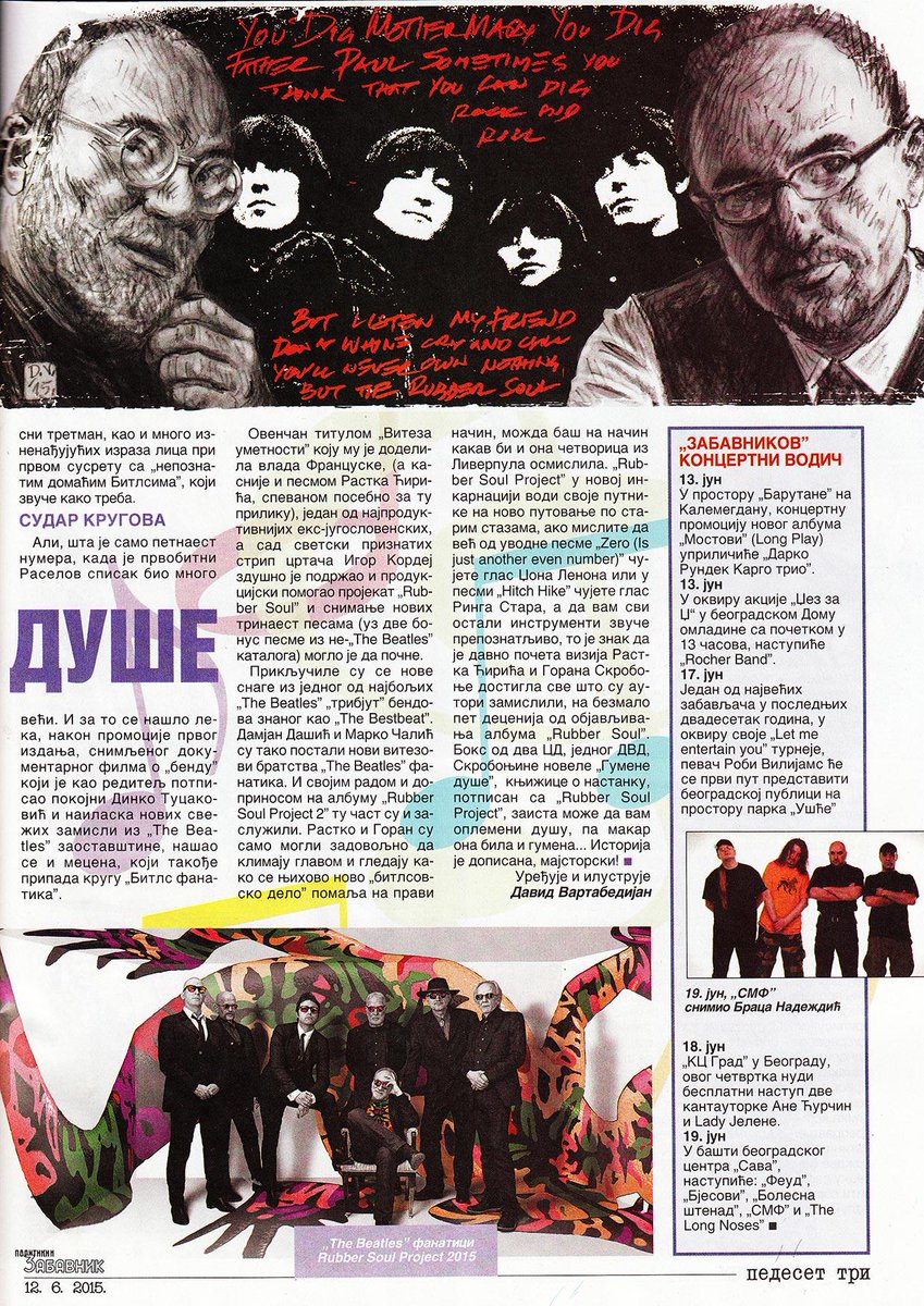RubberSoulPR's tweet photo. RSP on Hit pages of #PolitikinZabavnik Magazine, 12th June, text and drawing by David Vartabedijan! http://t.co/zRDTPqMUSl