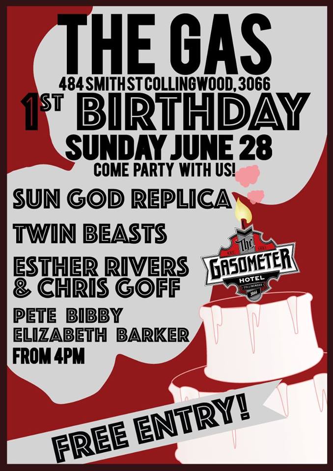 Esther is doing a solo set for <a href="/TheGasometer/">TheGasometer</a>'s 1st bday with mates @petebibby @SunGodReplica <a href="/TwinBeasts/">Twin Beasts</a> and xx
