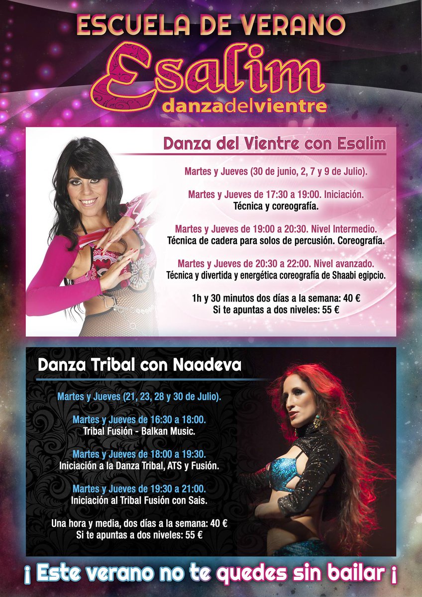 ¡No te pierdas la Escuela de Verano con Esalim y Naadeva!
Info y reservas: 619307863 / info@esalimdanza.com