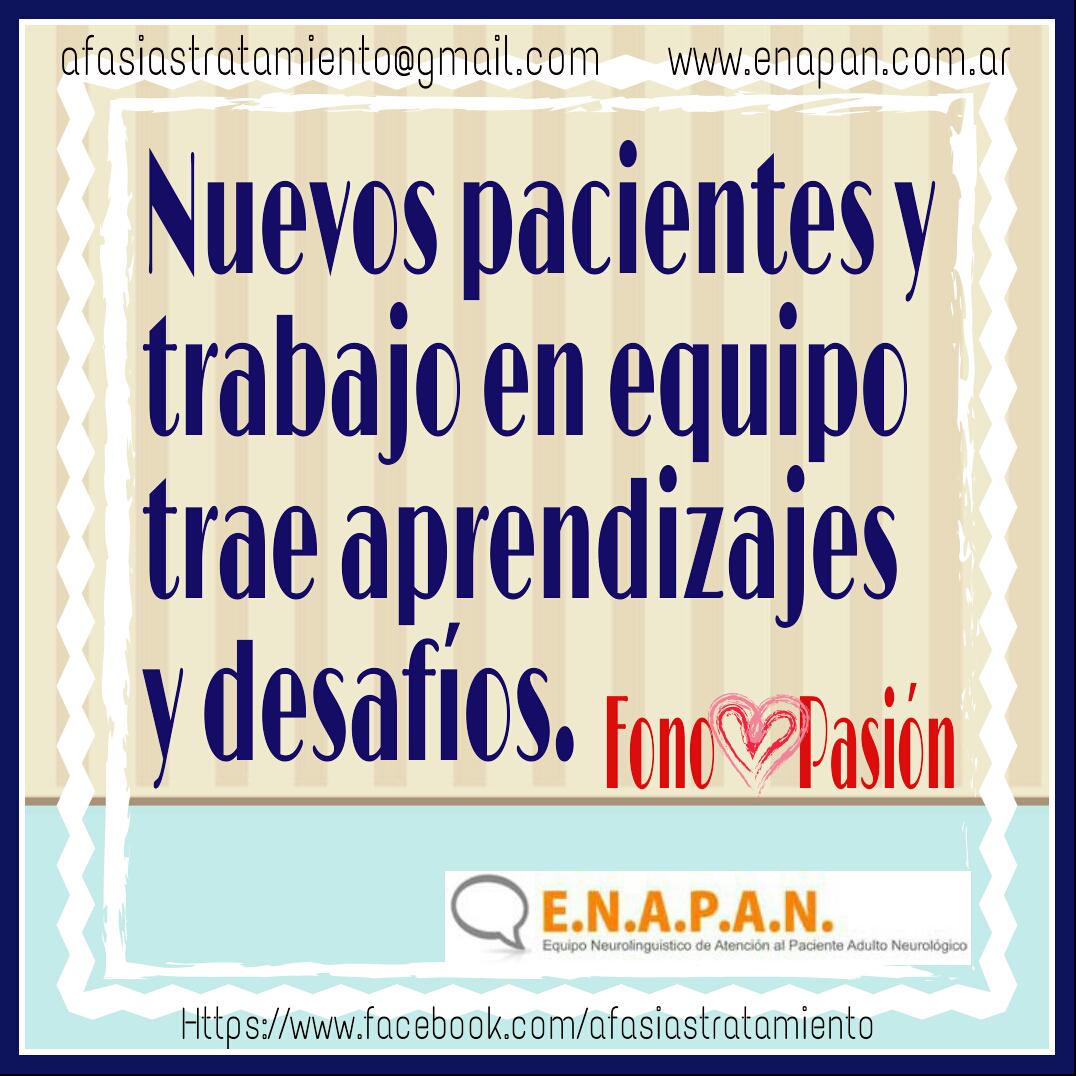 ENAPAN_'s tweet image. Trabajar en equipo trae mejores resultados!
Rehabilitación y estimulación en   #afasia #disartria #demencia