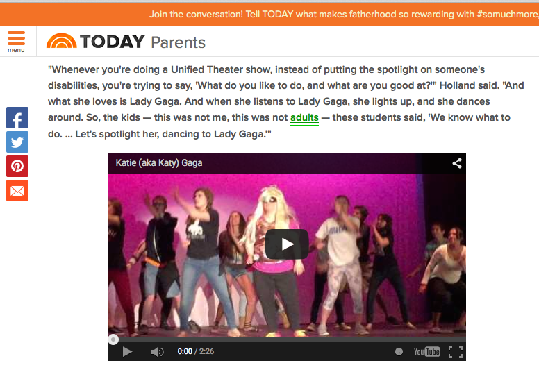 MicaelaConnery's tweet photo. A++ @UnifiedTheater moment. This is what #spotlightonability looks like &amp; what #inclusion makes possible. @todayshow http://t.co/mzobYQuMME
