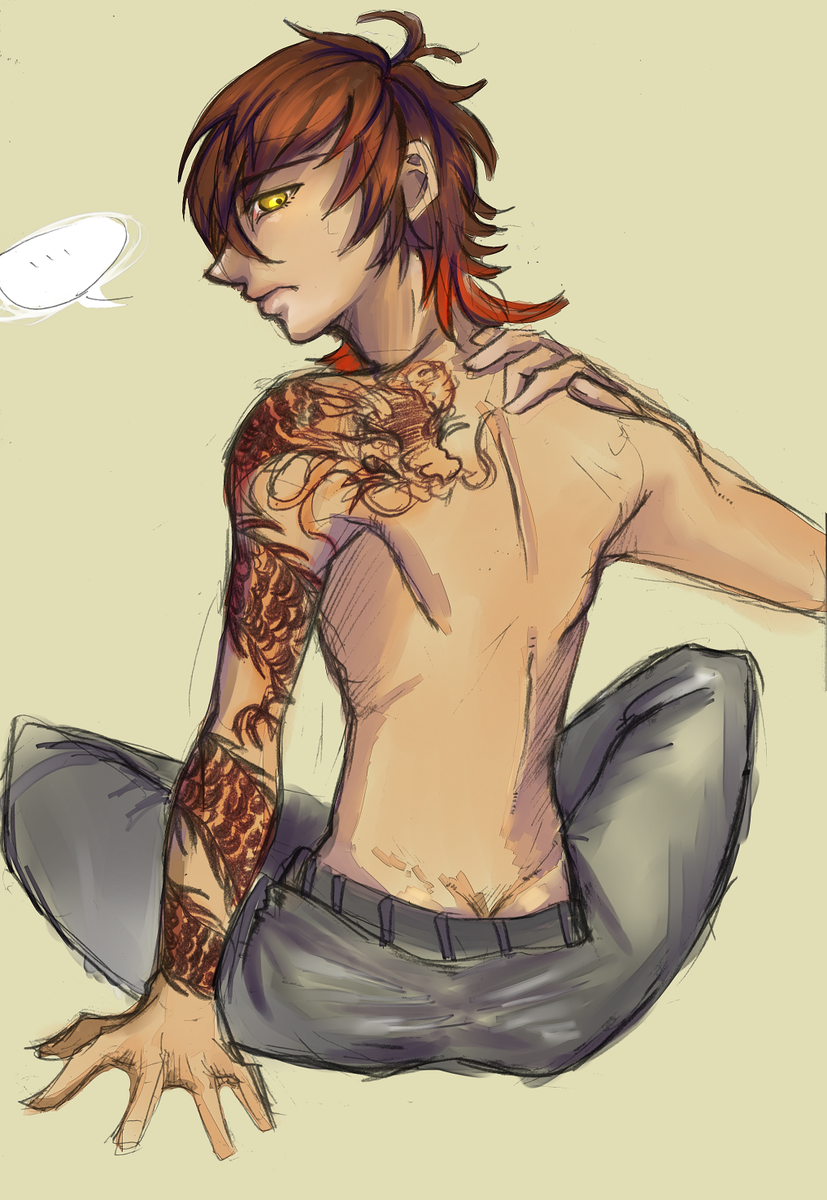 蘋果星 Appleplanet 刀剣乱舞 大倶利伽羅 背中 推特60分題目 不過我畫超過時間就不tag了 最近畫畫的狀態似乎不太好 線條超亂的啦