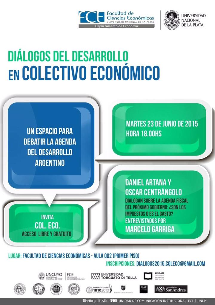 depeco_unlp's tweet photo. El próx. martes 18hs: Diálogos del Desarrollo en @economicas_unlp. @ArtanaDaniel y Centrángolo. Invita @coleconomico http://t.co/Gzmcqvpq1L