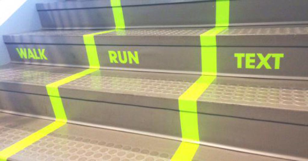 Modern times: Utah Valley University creates texting lane for busy staircase — <a href="/ThisIsFusion/">Fusion</a> —fus.in/1Ggkgiu