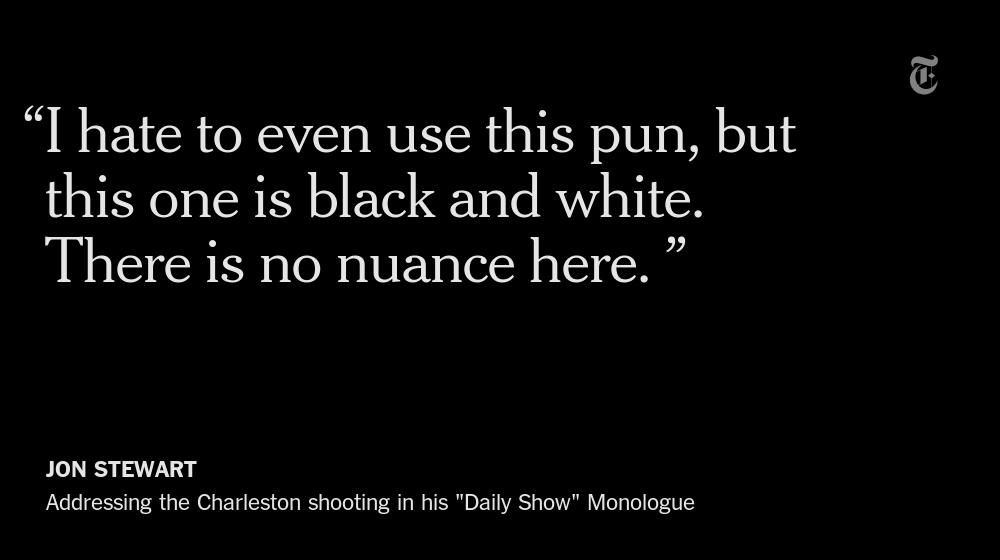 nytimes's tweet image. Jon Stewart addressed the Charleston shooting in his "Daily Show" monologue
nyti.ms/1MRM1mh