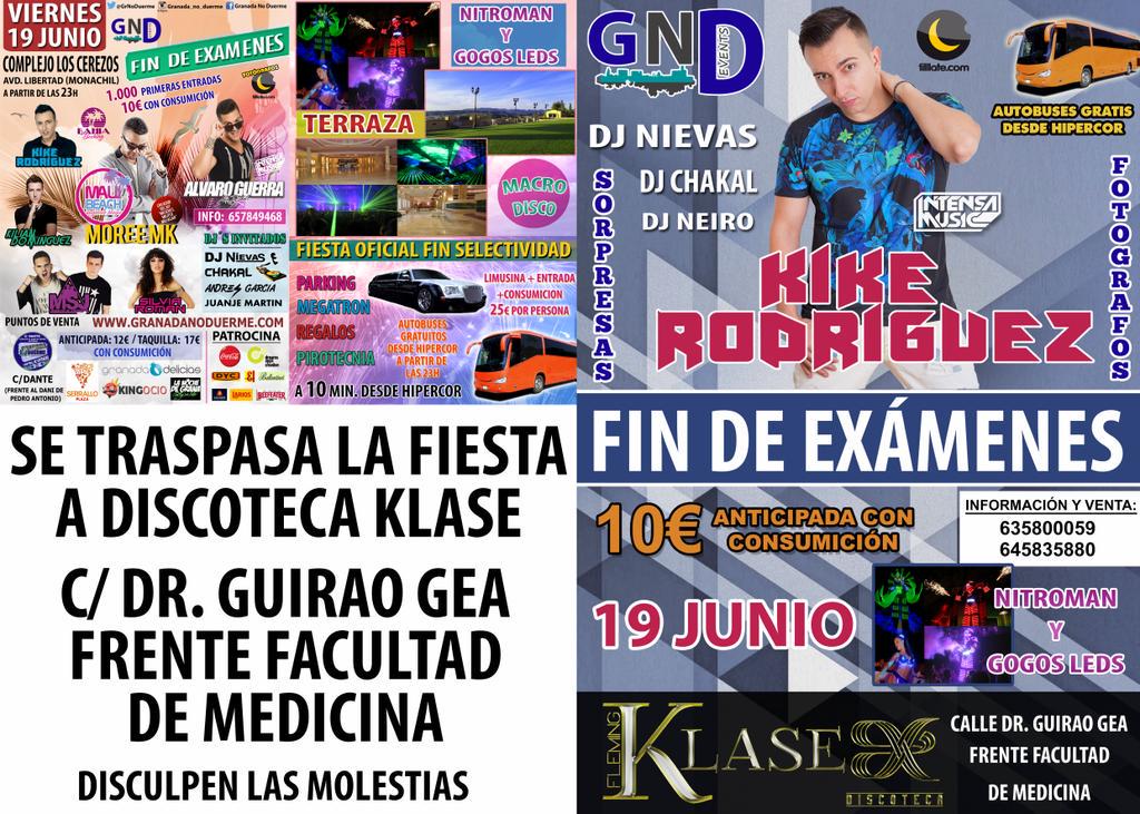Fiesta Fin de exámenes se traspasa a Discoteca Klase, compra tu entrada antes de que se agoten!! Quedan pocas...
