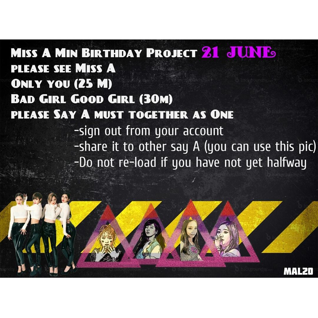 <a href="/missAIndonesia/">miss A Indonesia</a> pls help sayA ,share and watch bggg for 30m&amp;only u for 25m, for MISS A MIN BIRTHDAY &amp;MISS A 5TH ANNIV