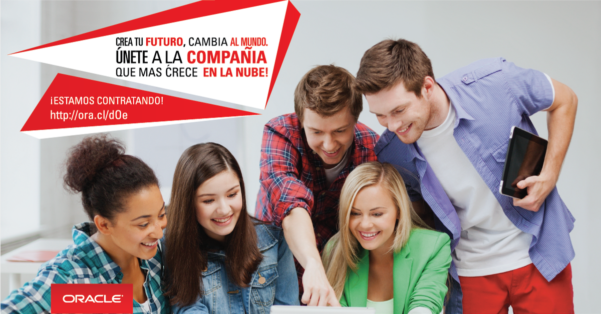 OracleLatam's tweet photo. ¡Únete a la compañía que más crece en la Nube! #careersatoracle #proudtobeoracle http://t.co/JeacNx3qGe