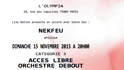Louis_Libin's tweet photo. Rdv le 15 novembre @nekfeu #FeuTour on sait qu'il fait chaud dans la fosse donc ne taffole pas quand on jette de leau http://t.co/xh3DAIrbQx