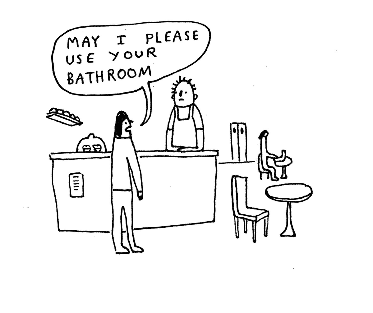Awl's tweet photo. How to Find the Coffee Shop's Bathroom - http://t.co/4rFT1WCuU5 http://t.co/6yOaxg2Qct