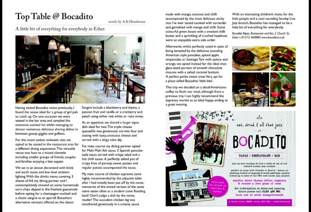 SeandaDesign's tweet image. Fantastic write up this month about our client @BocaditoEsher in @AboutTD #newrestaurant #tapas #cocktails