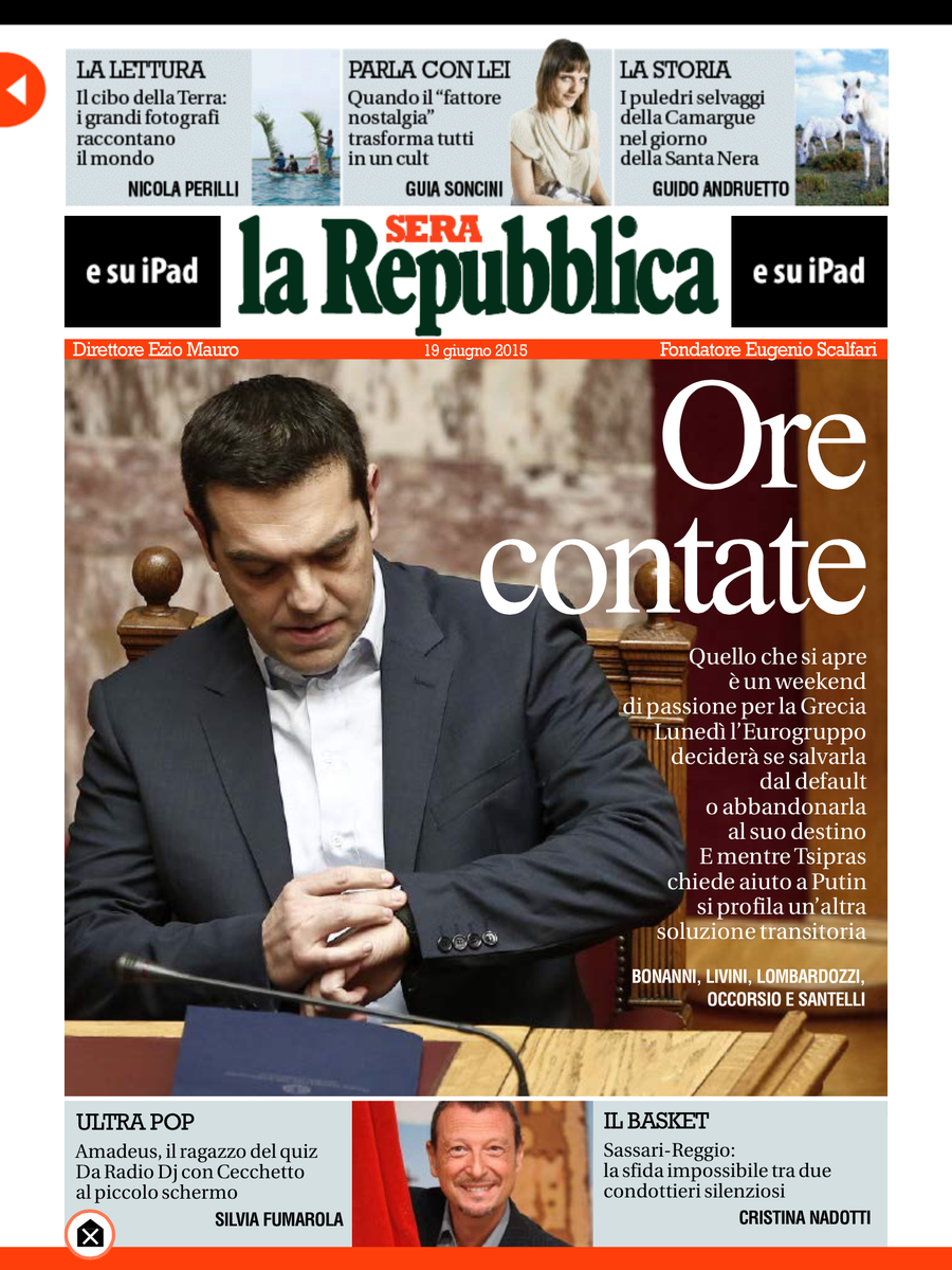 RepubblicaSera's tweet photo. #orecontate Weekend di passione per Atene, verso il consiglio europeo di lunedì. Tsipras chiede aiuto a Putin #rsera http://t.co/MtNNM753sJ