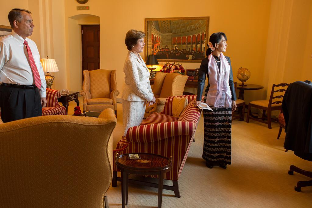 Wishing Aung San Suu Kyi a happy 70th birthday. Honored to welcome her with First Lady in 2012 