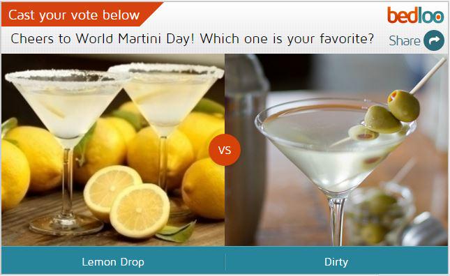 bedloo's tweet image. Cheers to #WorldMartiniDay! Which of these would you raise your glass to? Vote: bedloo.com/bedloo. #Martini