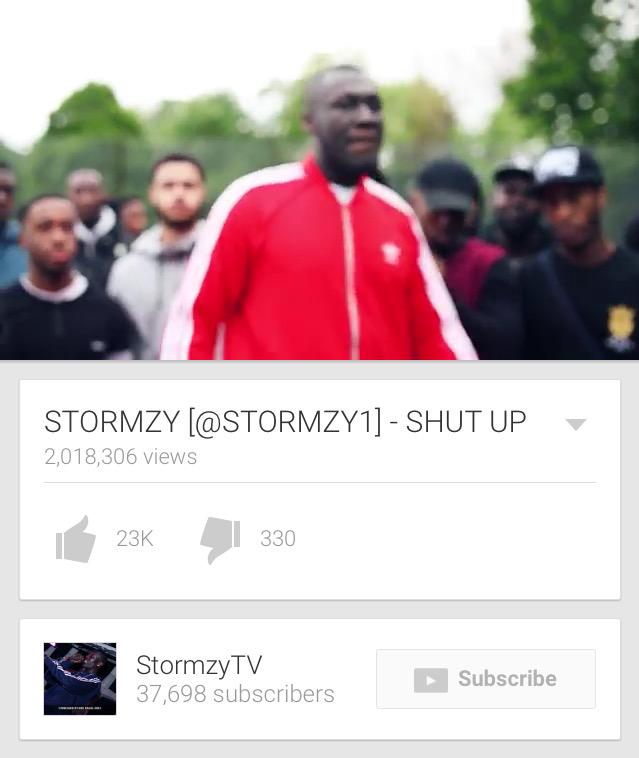 stormzy's tweet photo. ANDDD SHUT UP JUST HIT 2 MILLION VIEWS!! 😅👊 thank you for the love and support! http://t.co/FszTZxUaPb ❤️ http://t.co/BmqSbg43ST