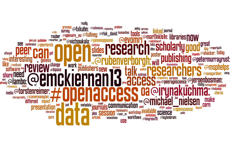 williamjnixon's tweet photo. Final text frequency Wordle for #OAI9 for Days 1 to 3 http://t.co/dwckIp5Y6A