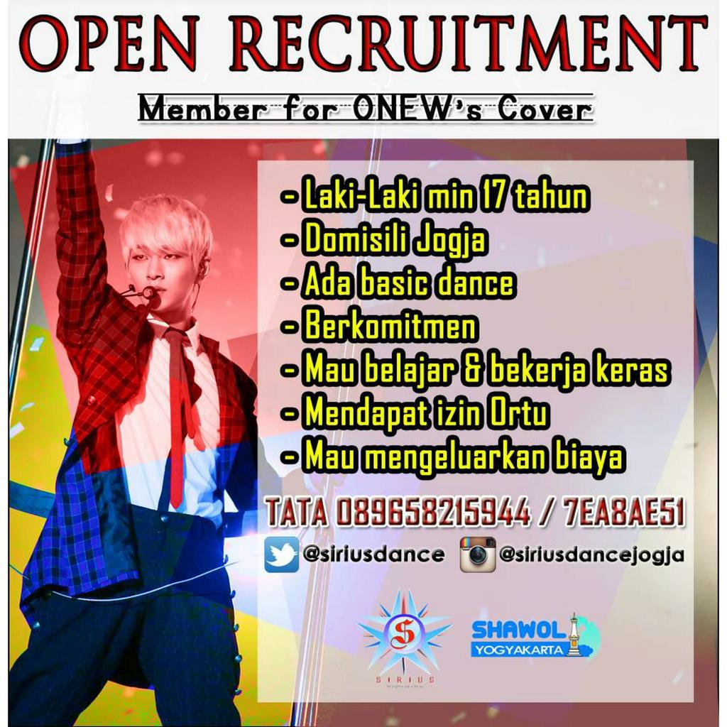 OPEN RECRUITMENT! Member for ONEW's cover! 
💁TATA : 089658215944 / 7EA8AE51
📷 Instagram @siriusdancejogja