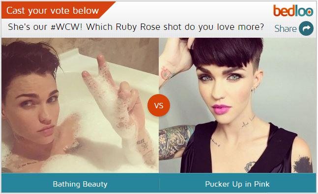 bedloo's tweet image. She's our #WCW! Which @RubyRose shot do you love more? Vote: bedloo.com/bedloo.