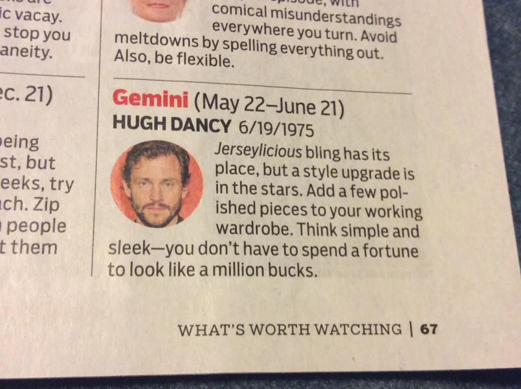 Look who got their picture in TV Guide\s horoscope in the July 22-28, 2015 issue. Happy birthday, Hugh Dancy! 