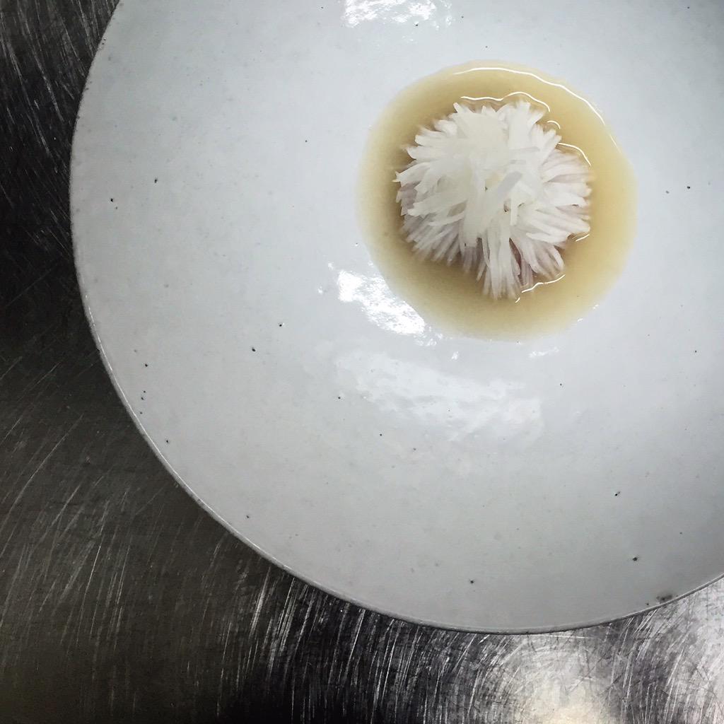 Raw smoked bonito, baby turnip + sourdough miso @thetownmouse01
