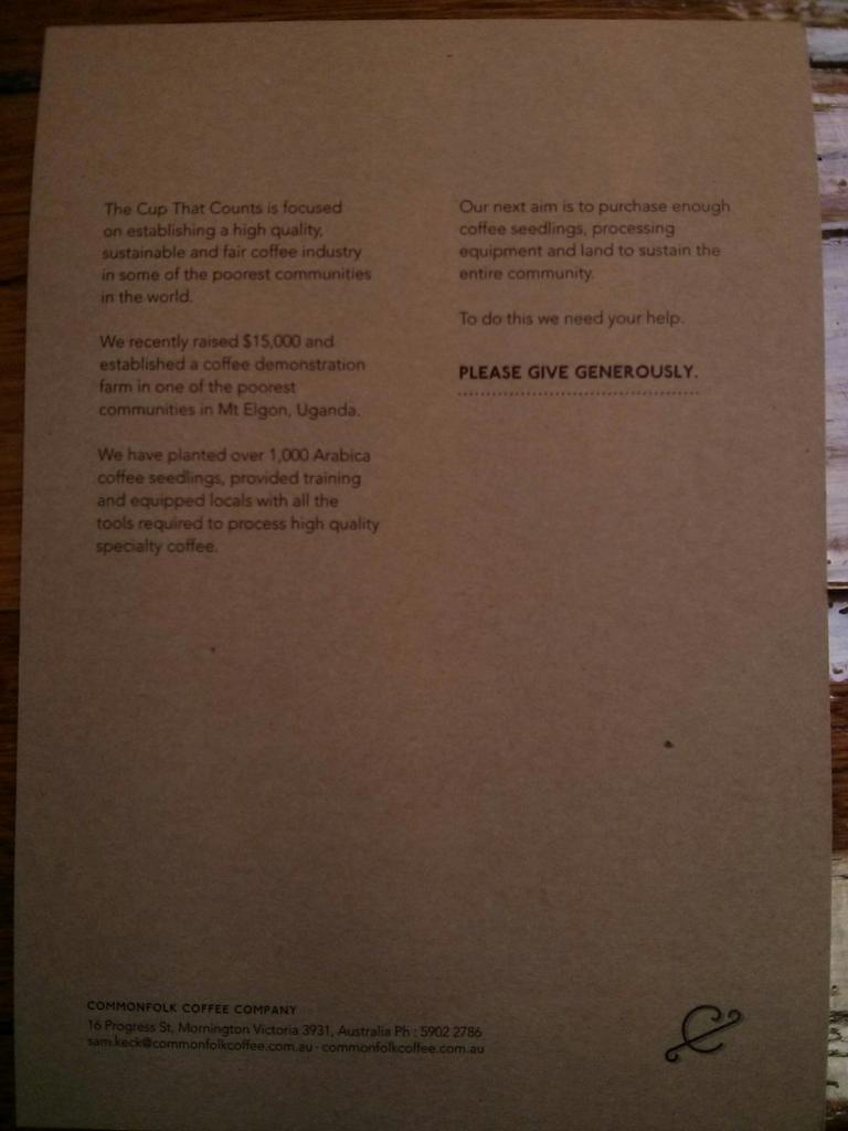 Delicious coffee this morning <a href="/CommonfolkCC/">Commonfolk</a> for price of a donation to their Cup that Counts program! #goodbusiness