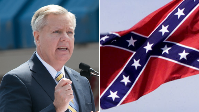 thehill's tweet photo. Lindsey Graham defends the Confederate flag: "It works here" http://t.co/mk2sUjEoUV http://t.co/vk1dF9S2uX
