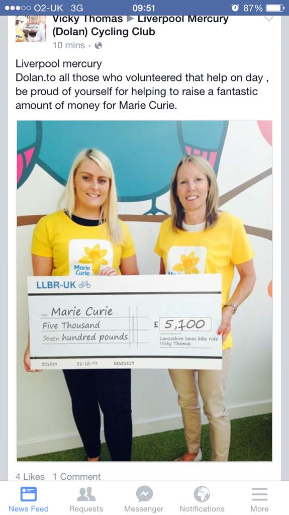 Lancashire lanes cheque presentation to <a href="/mariecurieuk/">Marie Curie</a> #liverpoolmercury #cycling #dolanbikes