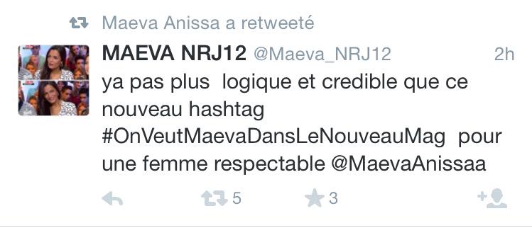 XavierDansLaTv's tweet photo. #INFO La #TeamMaeva lance le hashtag #OnVeutMaevaDansLeNouveauMag cc @NRJ12lachaine @benoitbdb @MaevaAnissaa 🚀🚀🚀 http://t.co/MpGqCS2J7V