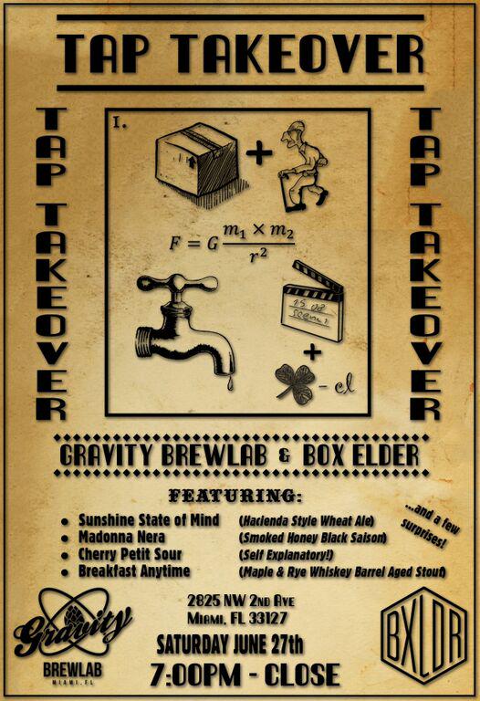 Check out the official tap list for our tap takeover at <a href="/boxeldermiami/">BoxelderMiami</a> on Saturday, June 27th starting at 7PM!