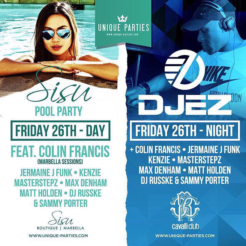 Only two parties worth talking about in Marbella next week <a href="/sisuvip/">Sisu Boutique Hotel</a> pool party and <a href="/DJEZOfficial/">DJ EZ</a> at Cavalli #unique