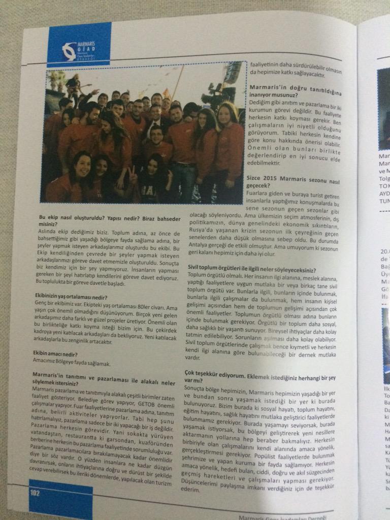 Marmaris Genç İşadamları Derneğinin yayın organı Lokmotif dergisinde çıkan ropörtajım.