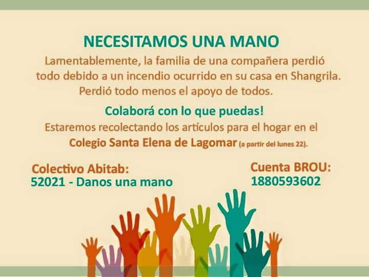 Ayer a una familia de Shangrila se les incendió la casa. Perdieron todo. En la foto están las cuentas para colaborar.