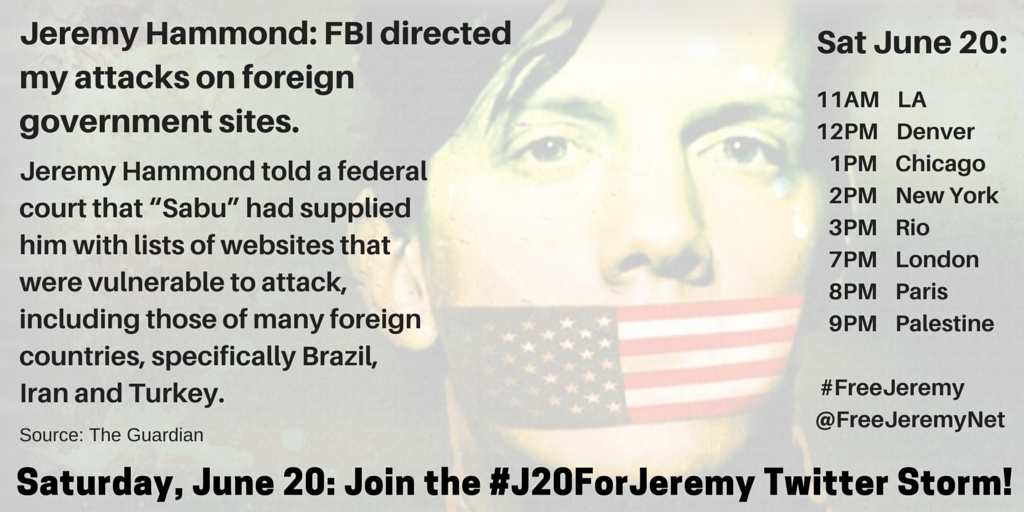 YourAnonNews's tweet photo. NOW join #J20ForJeremy infostorm, steal these tweets &amp; share his story: http://t.co/eO53nup0XN #FreeJeremy #FuckSabu http://t.co/meaIzXbPKG