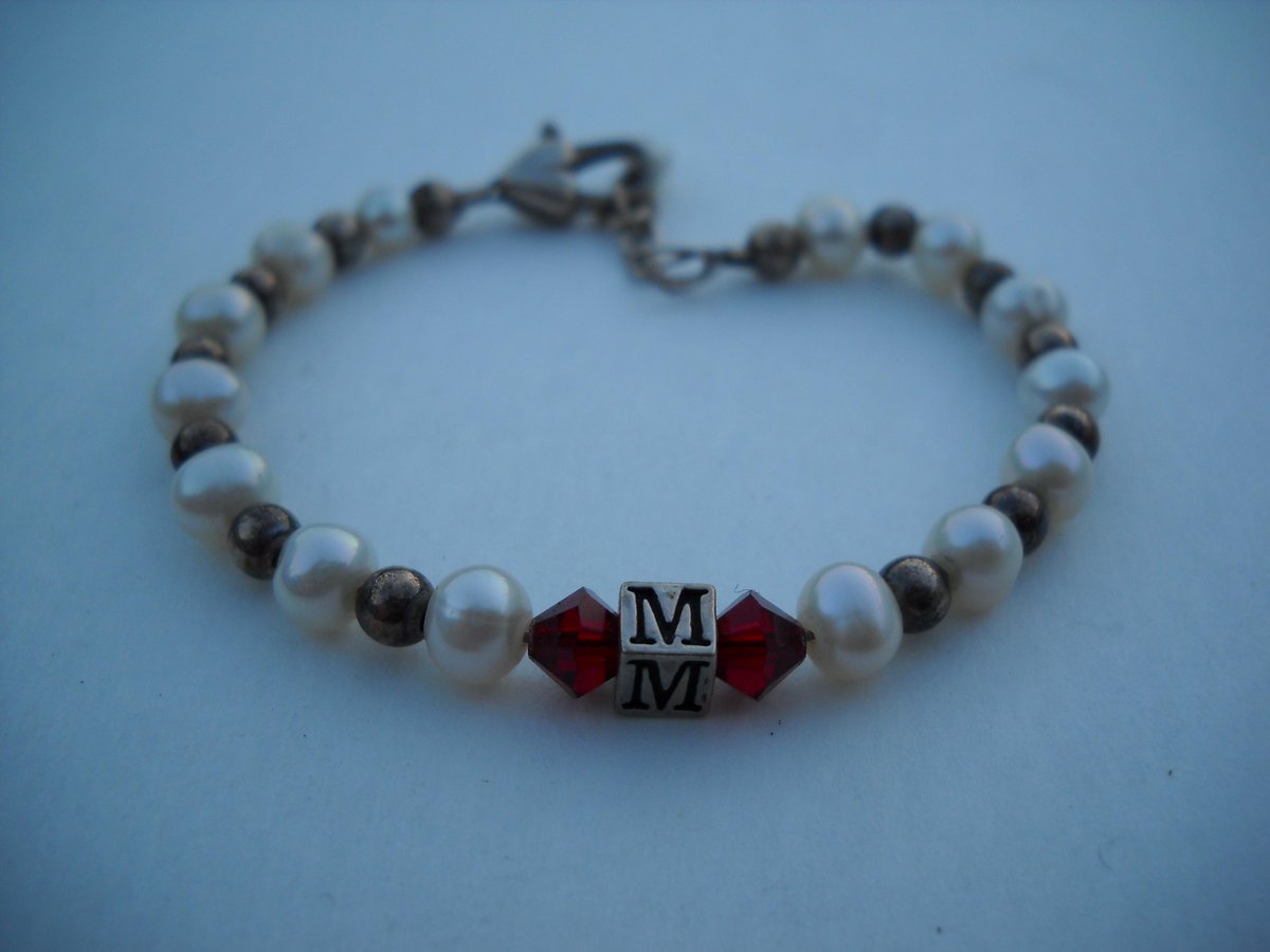 ebay.com/itm/-/29149709…? #bracelet #sterlingsilver #freshwaterpearl #initialm #childrensbracelet #childsbracelet