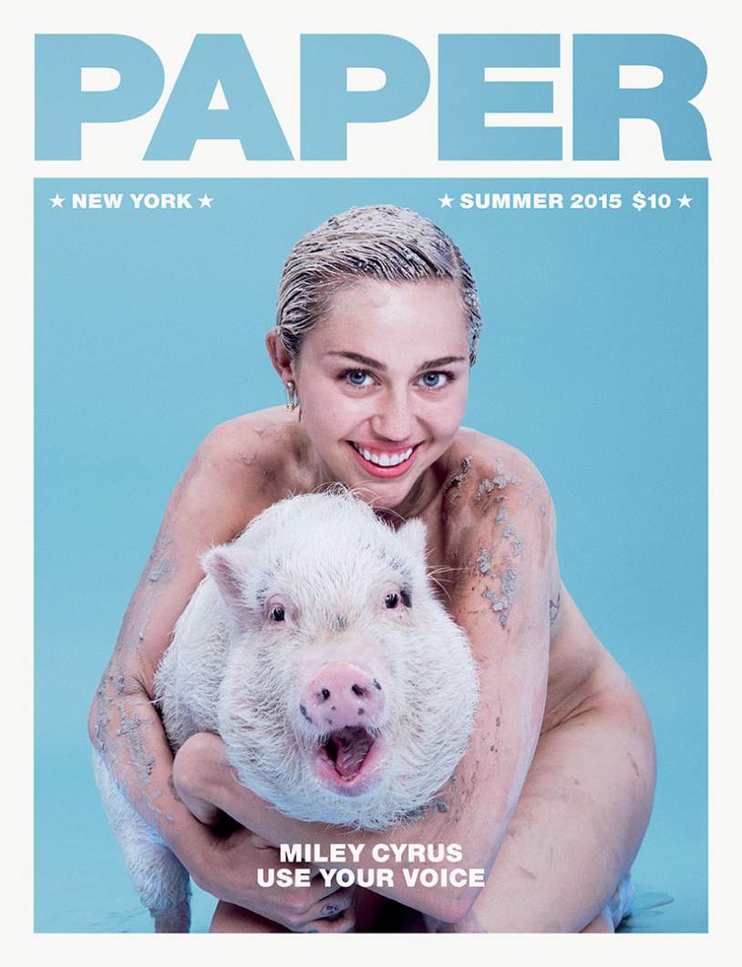 TIME's tweet image. Miley Cyrus and pet pig ‘Bubba Sue’ pose nude for cover of Paper magazine ti.me/1RZ7EEZ