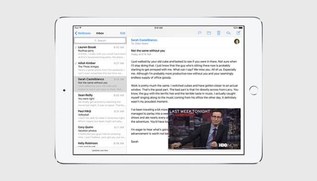 AppStore's tweet photo. Work in two apps simultaneously with #iOS9 on #iPad. Watch a movie while you read email. http://t.co/txe51NBIuG http://t.co/vKLlmREbAd