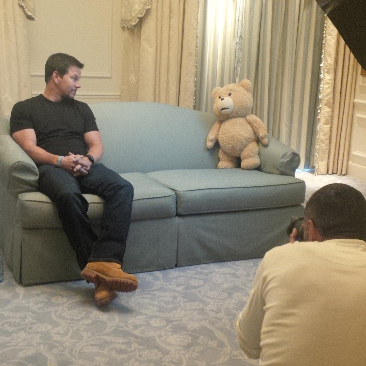 markwahlberg's tweet image. Day one of doing press with Ted in Europe. He's a total camera hog. #LegalizeTed