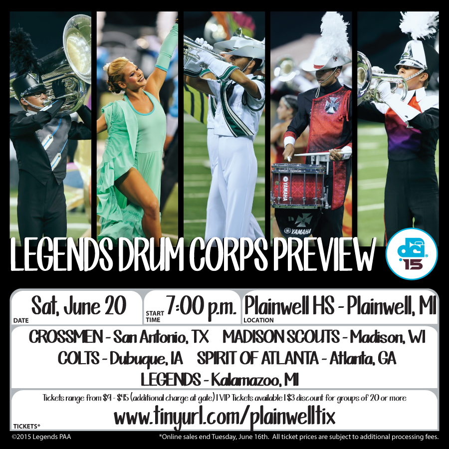 LegendsPAA's tweet photo. Legends Drum Corps Preview @DCI Event in Planwell, MI on June 20. Purchase tickets today: http://t.co/6hGZaTltwB http://t.co/jEVu9bDmkI