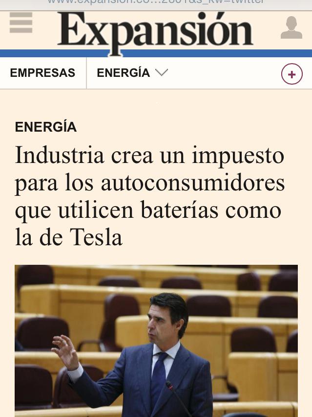 EsppeonzAguirre's tweet photo. En Alemania se subvencionan las baterías tipo Tesla (acumulan electricidad obtenida del sol)
En España:Nuevo impuesto http://t.co/vrNC1yDfso