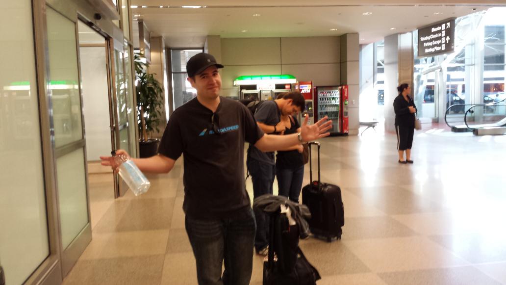 KPRC2Anthony's tweet photo. Darn it @DavidNBCLA won and got to Raleigh first @amsbroadcastcon joke's on him he has to wait for my bag. #sharedcab http://t.co/ROUMcjhrTu