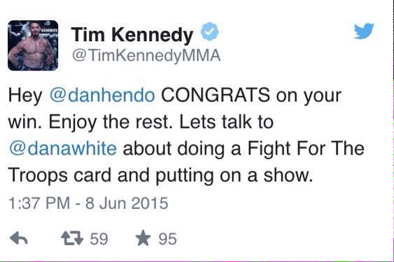 Burnz2003's tweet photo. Yesterday I posted @TimKennedyMMA vs. @danhendo #HeroVsHero, now it seems we just might see it! #FightForTheTroops! http://t.co/zMiWhFbzca