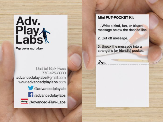 AdvancedPlayLab's tweet photo. My kick ass business cards with a mini put-pocket kit on the back! Preparing for #ptlaunch. <Dash #playfuldesign http://t.co/mkCS1mJW8L